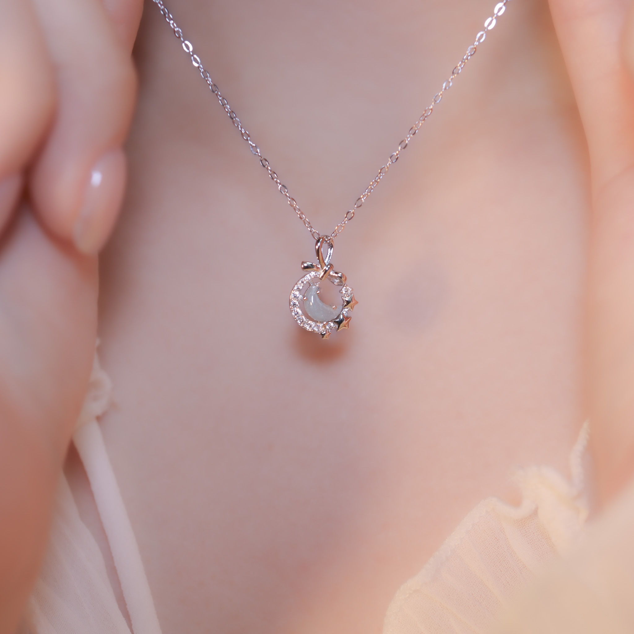 | 925 Silver・Platinum・Glass Stone | Starry Poem Necklace | NE1143 |