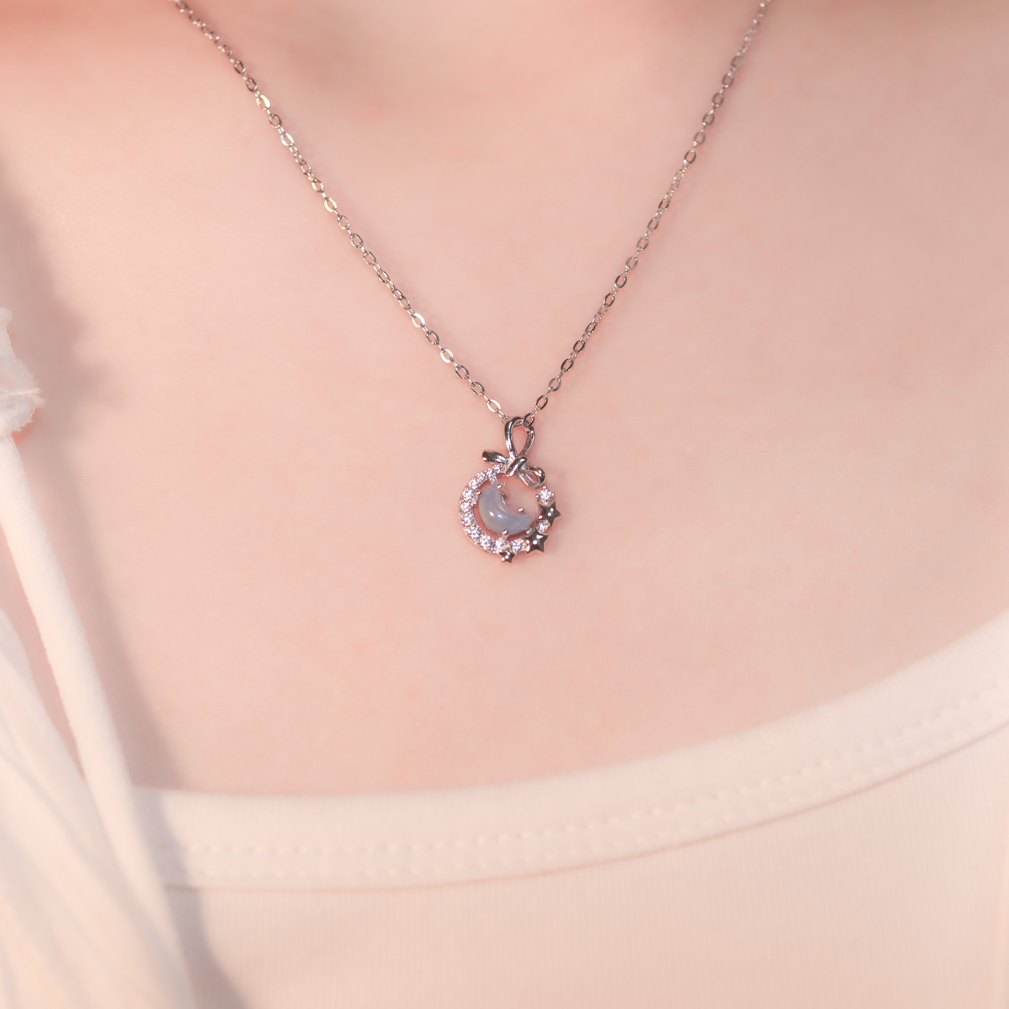| 925 Silver・Platinum・Glass Stone | Starry Poem Necklace | NE1143 |