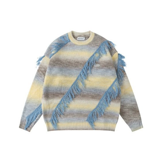 Hot selling color block tassel gradient sweater [yellow] [S-XL size] (please contact customer service to confirm the delivery size after placing the order)