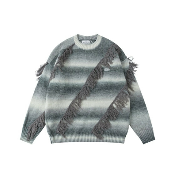 Hot selling color block tassel gradient sweater [black] [S-XL size] (please contact customer service to confirm the delivery size after placing the order)