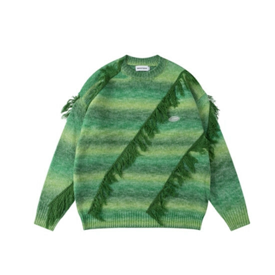 Hot Selling Color Block Tassel Gradient Knit Sweater [Green] [S-XL] (Please contact customer service to confirm the delivery size after placing the order)