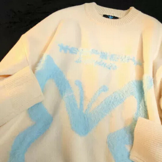 Hot selling butterfly cartoon sweater loose knitted sweater [apricot color] [S-XL size] (please contact customer service to confirm the delivery size after placing the order)