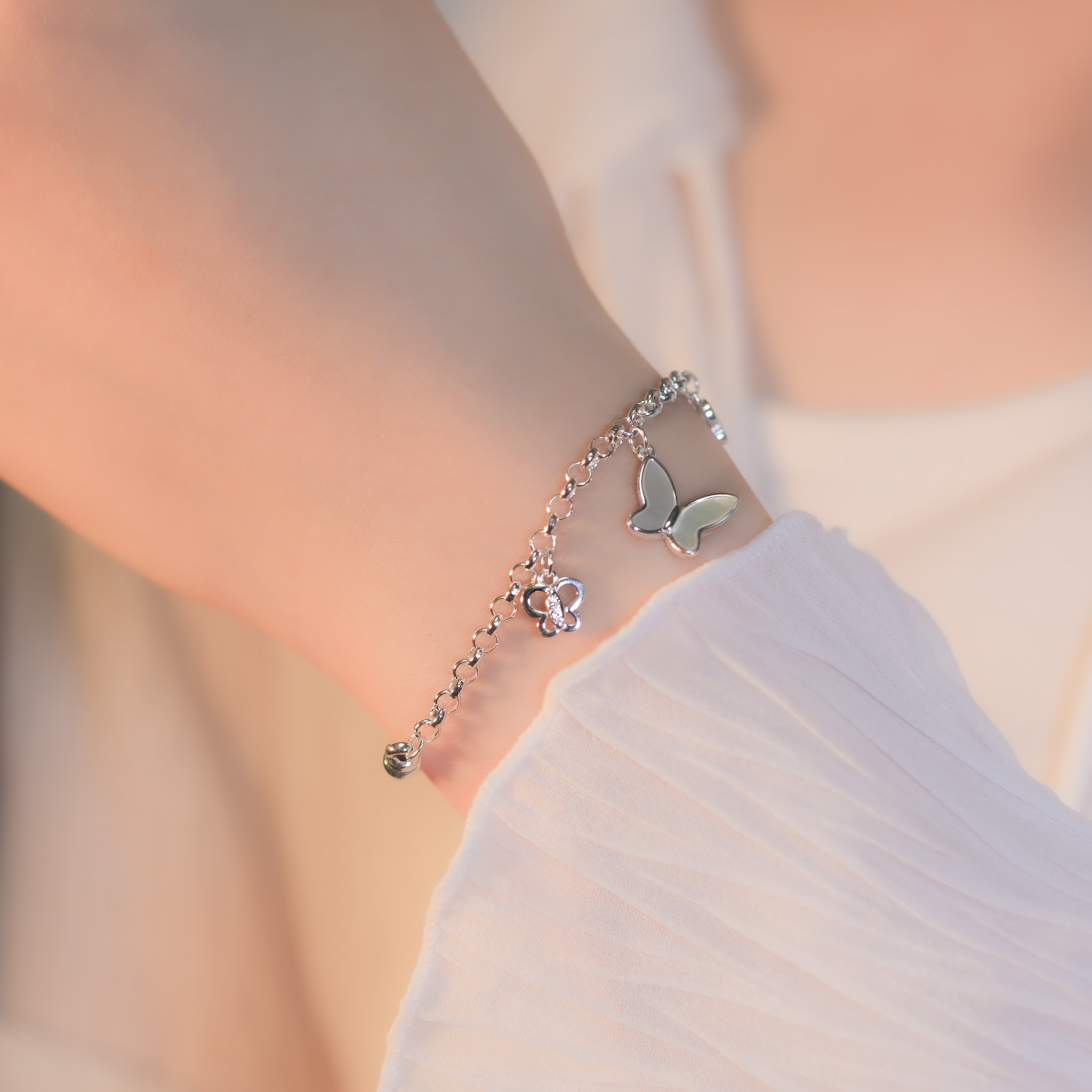 | 925純銀・厚鍍白金・ 厚鍍玫瑰金 | 傳願蝶夢半鐲鏈 (銀/玫瑰金) | BR1092 |