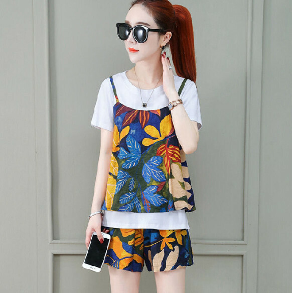 Loose T Floral Fashion Set [Blue] (Size: M-3XL) (Contact customer service to confirm the shipping size after placing an order)