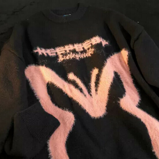 Hot selling butterfly cartoon sweater loose knitted sweater [black] [S-XL size] (please contact customer service to confirm the delivery size after placing the order)