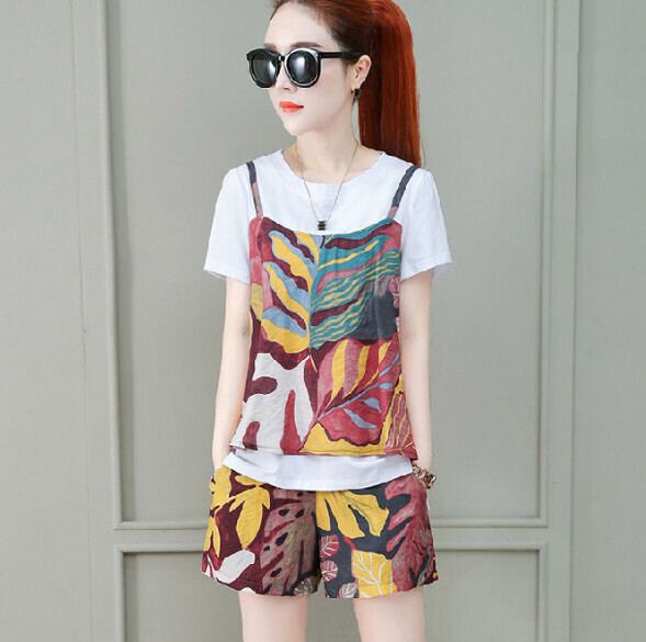 Loose T Floral Fashion Set [Red] (Size: M-3XL) (Contact customer service to confirm the shipping size after placing an order)