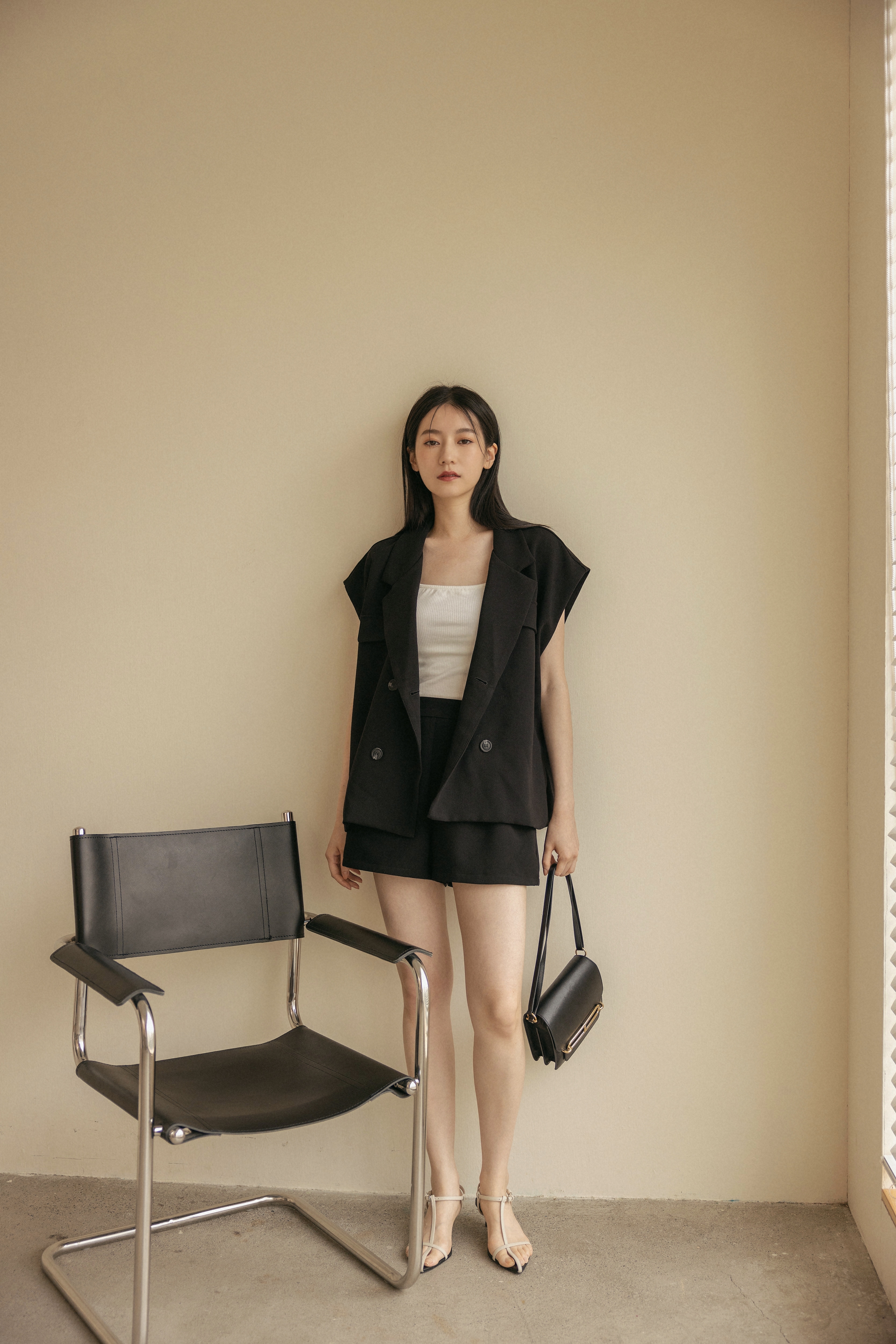 挺版彈性西裝短褲-黑