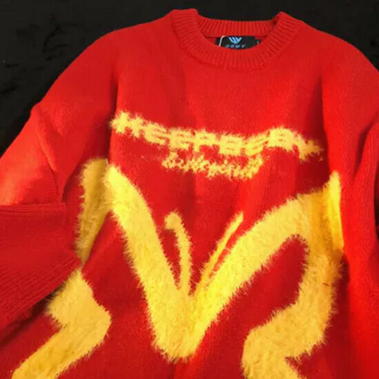Hot selling butterfly cartoon sweater loose knitted sweater [red] [S-XL size] (please contact customer service to confirm the delivery size after placing the order)