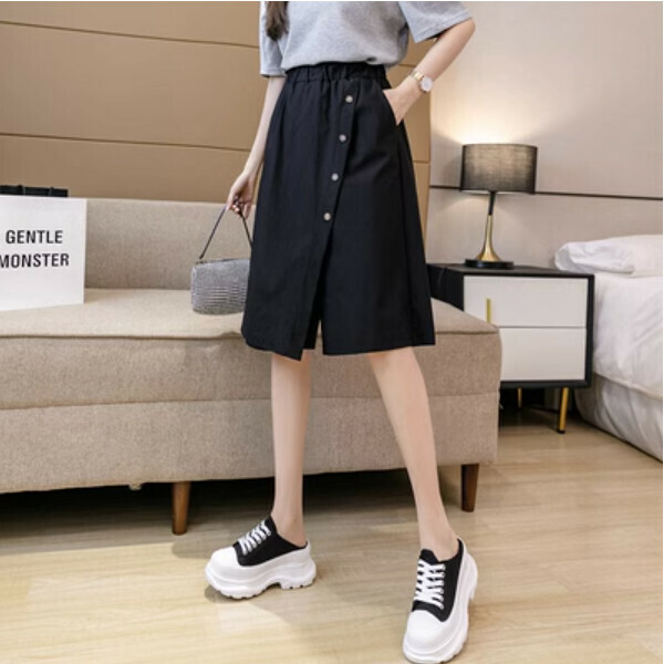 5-minute wide-leg culottes (black) (size: S/M/L/XL) (contact customer service to confirm size after placing an order)