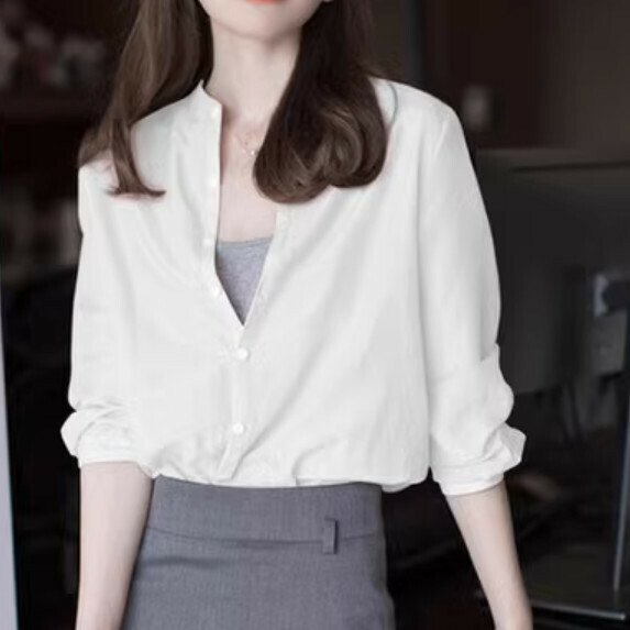 Chiffon Shirt Long Sleeve Women's Spring Dress (White [S_XL size] (contact customer service to confirm the shipping size after placing an order)
