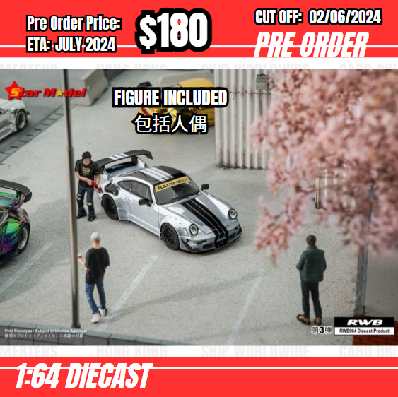 PO-$180 * Star Model * 1:64 RWB964 GT Smoothie Silver w/figure [OD30/05]