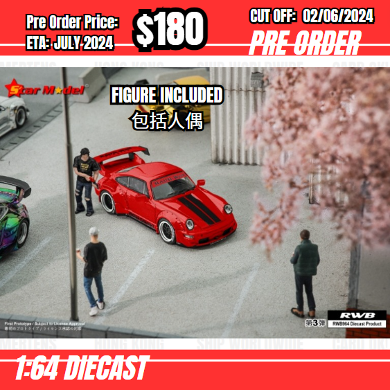 PO-$180 * Star Model * 1:64 RWB964 GT Taikano Red w/figure [OD30/05]