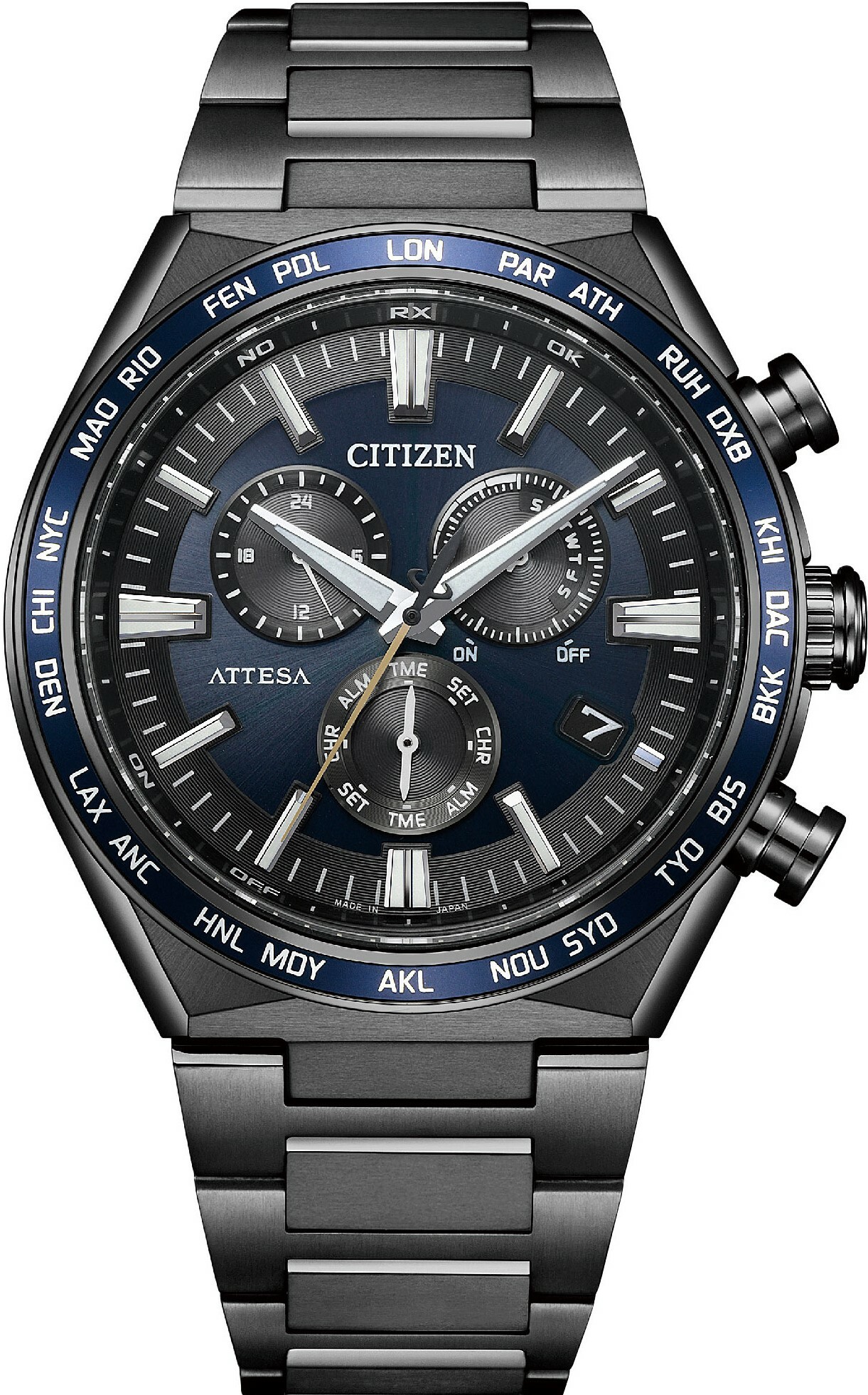 萬年鐘錶 - Citizen 星辰錶 湛藍超級鈦太陽能電波對時男錶  CB5967-66L 錶徑41.1MM