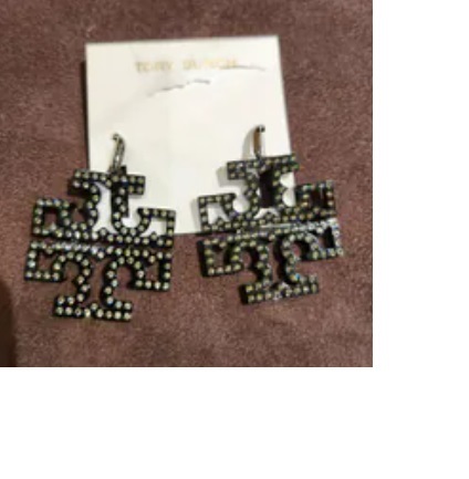 [S] TORY BURCH BRITTEN PAVE ACETATE LOGO DROP STATEMENT EARRINGS,SHINY, 196133918661 (STB540)