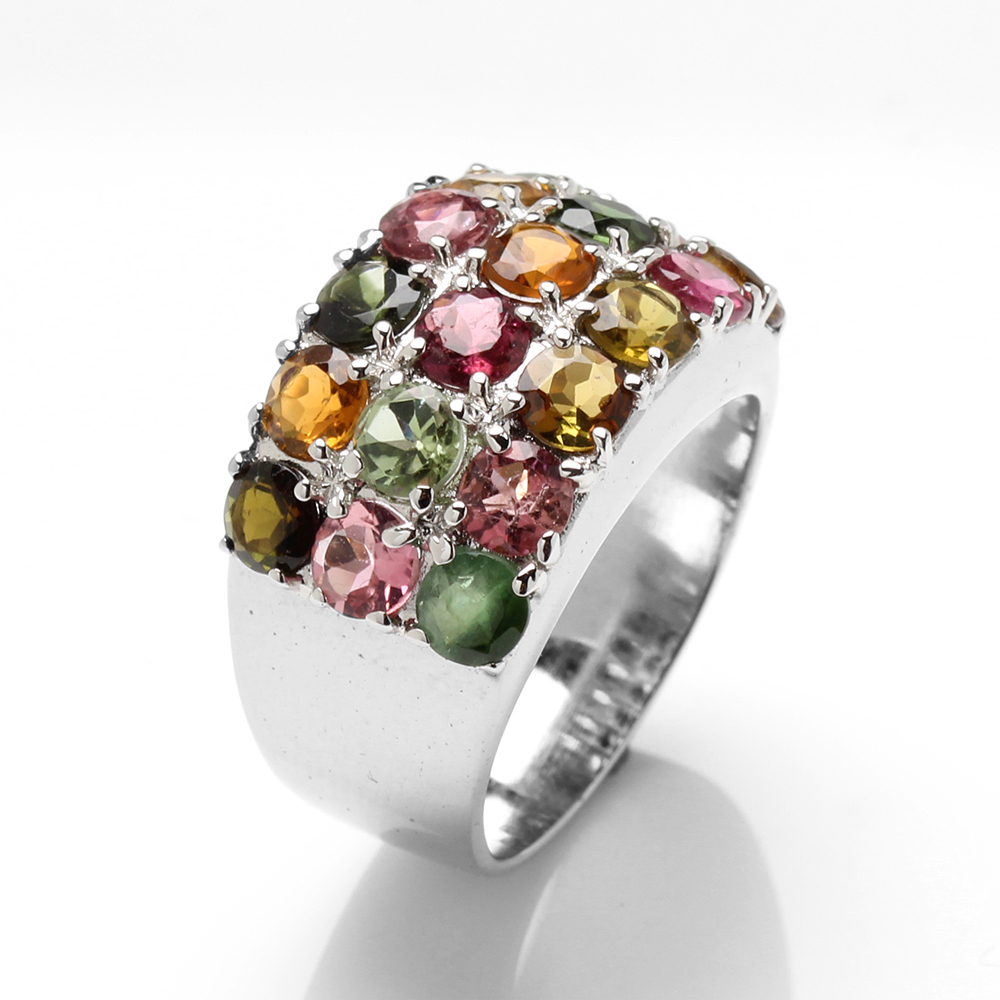 【雅紅珠寶】天然多彩碧璽戒指-925銀飾-R0452