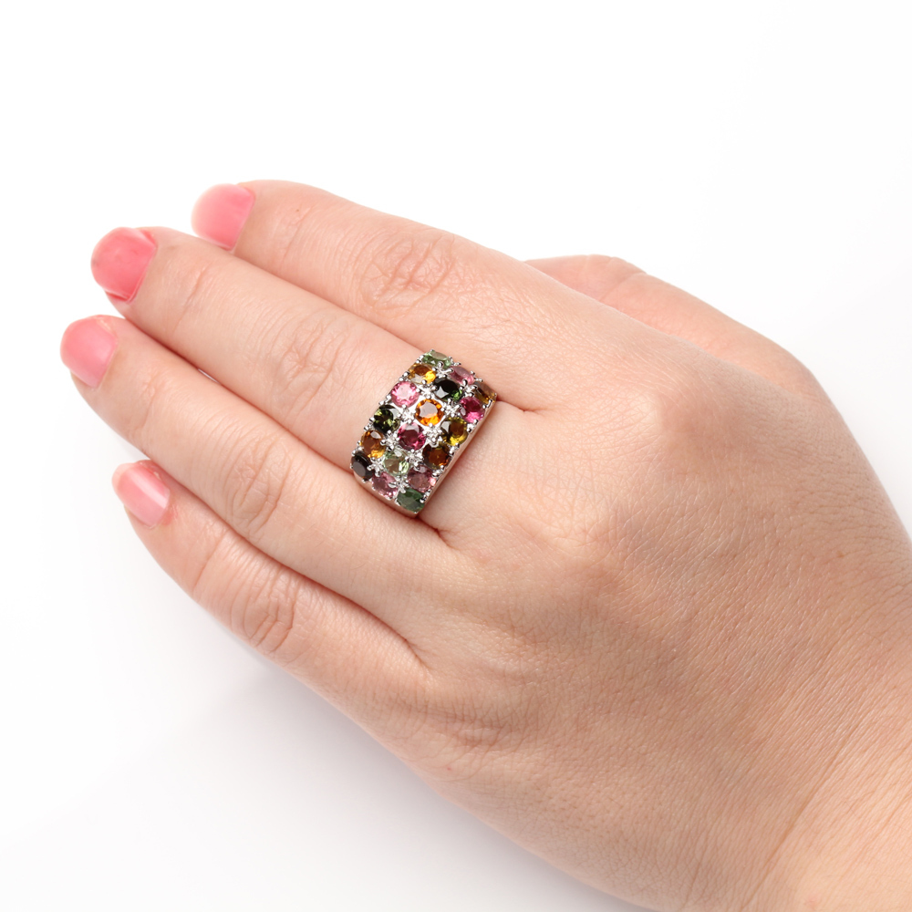 【雅紅珠寶】天然多彩碧璽戒指-925銀飾-R0452