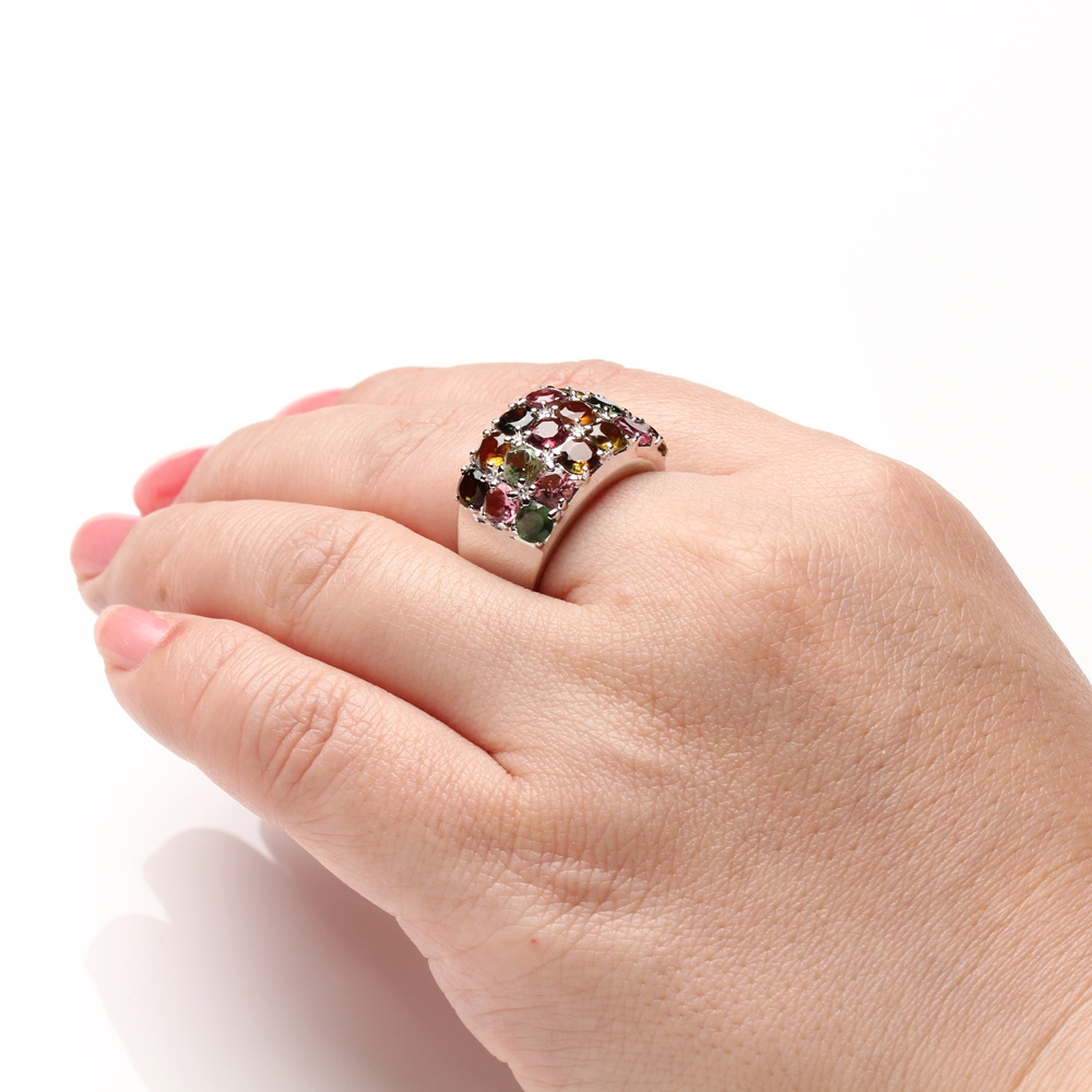 【雅紅珠寶】天然多彩碧璽戒指-925銀飾-R0452