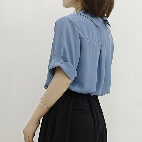 Chiffon Shirt Women's Short Sleeve Summer (Blue [S_XL Size] (Contact customer service to confirm the shipping size after placing an order)