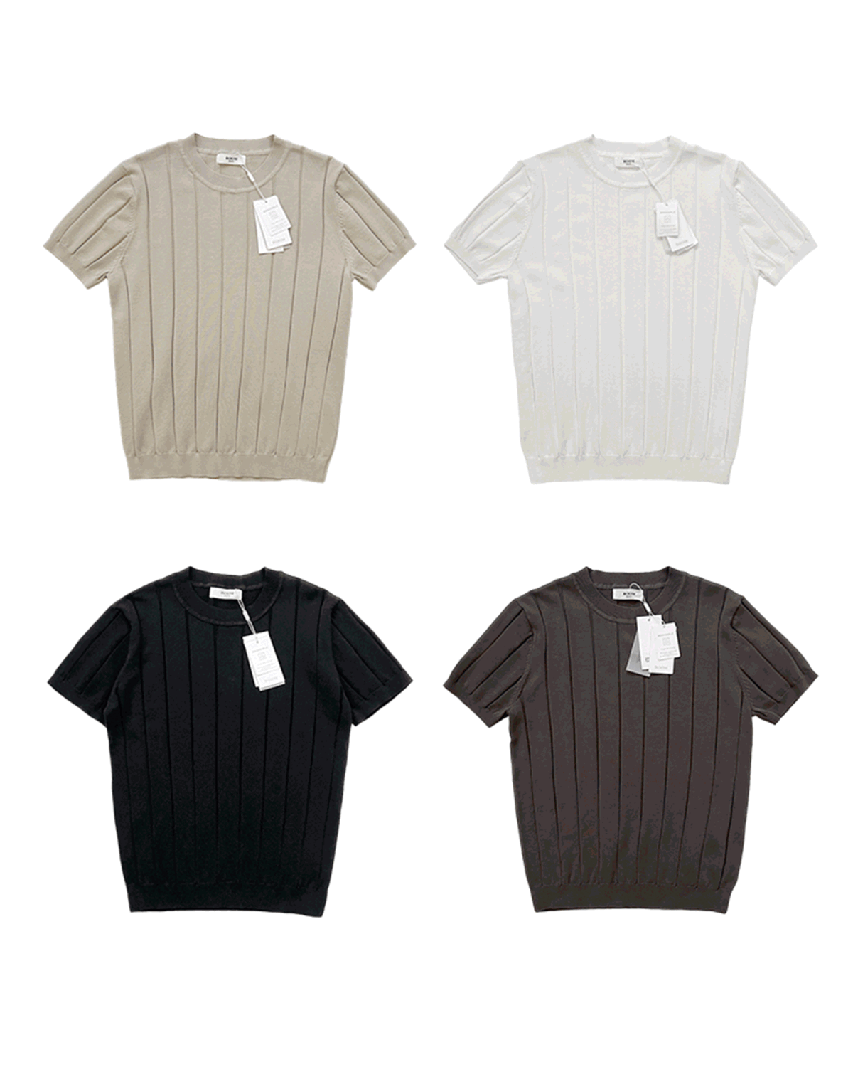 水洗棉豎紋圓領短袖針織衫