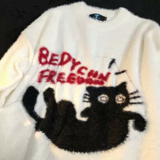 Hot Selling Funny Cat Cartoon Sweater Sweater [White] [M-XL Size] (Please contact customer service to confirm the delivery size after placing the order)