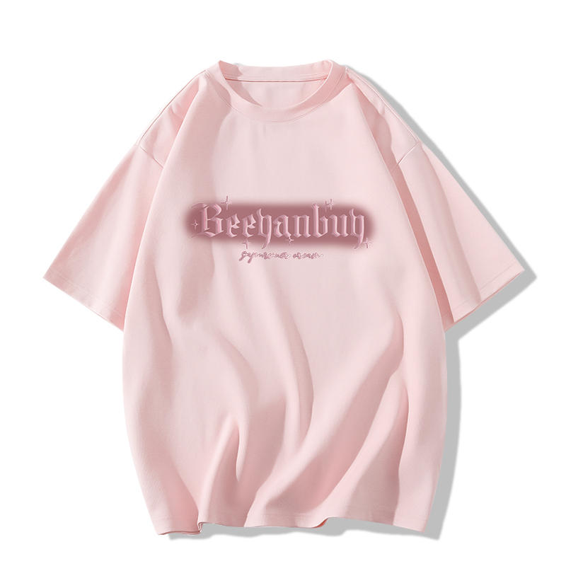 Casual short-sleeved T-shirt (XS-2XL size light pink [260g cotton high-quality version]) [Please contact customer service to confirm the shipping size after placing an order]