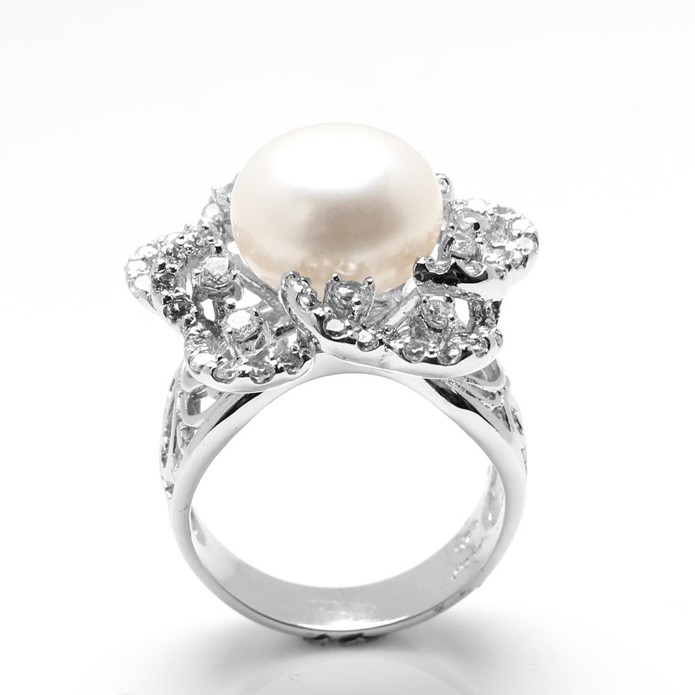 【雅紅珠寶】天然珍珠戒指-11*11mm-925銀飾-R0457