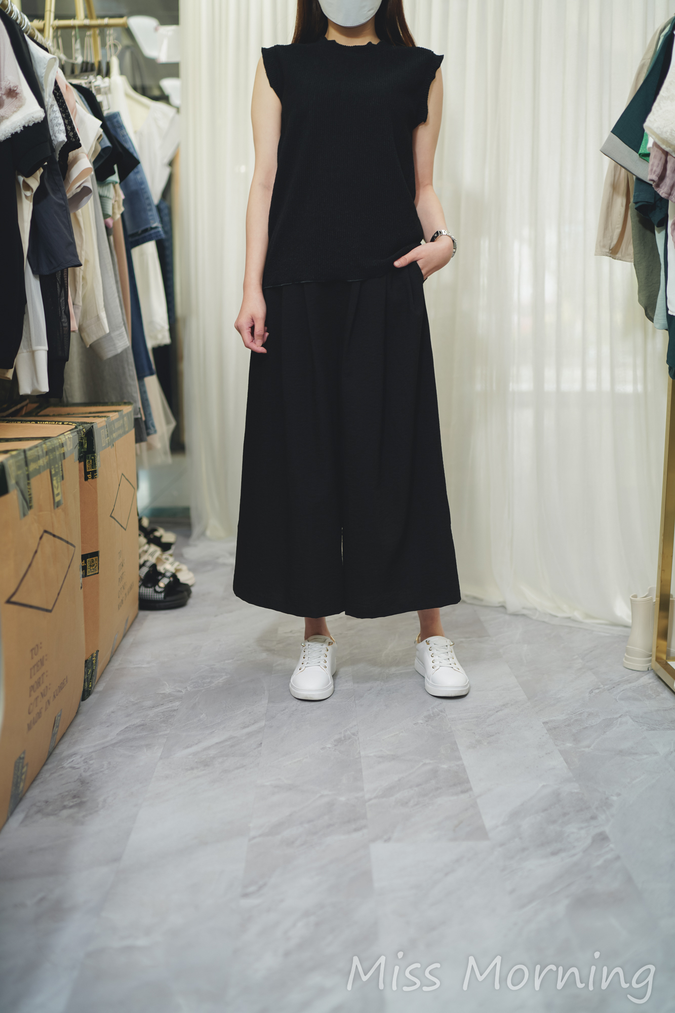 皺皺料波浪邊邊背心(13955)