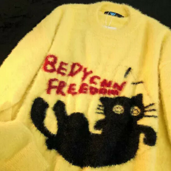 Hot Selling Funny Cat Cartoon Sweater Sweater [Yellow] [M-XL Size] (Please contact customer service to confirm the delivery size after placing the order)