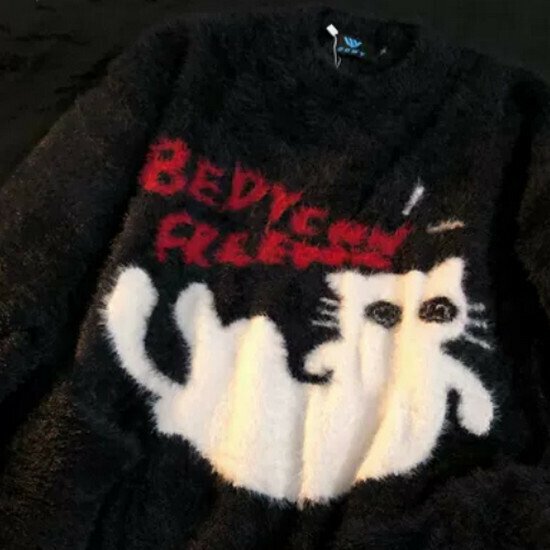 Hot Selling Funny Cat Cartoon Sweater Sweater [Black] [M-XL Size] (Please contact customer service to confirm the delivery size after placing the order)