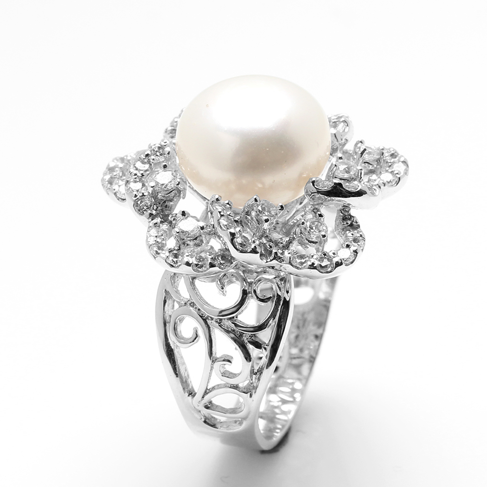 【雅紅珠寶】天然珍珠戒指-11*11mm-925銀飾-R0457