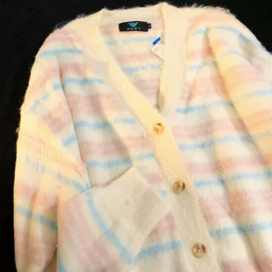 Hot Selling Striped Color Block Cardigan Lazy Sweater [Apricot] [M-XL] (please contact customer service to confirm the delivery size after placing the order)