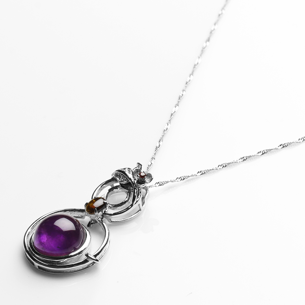 【雅紅珠寶】天然紫水晶項鍊-15*15mm-925銀飾-N0386