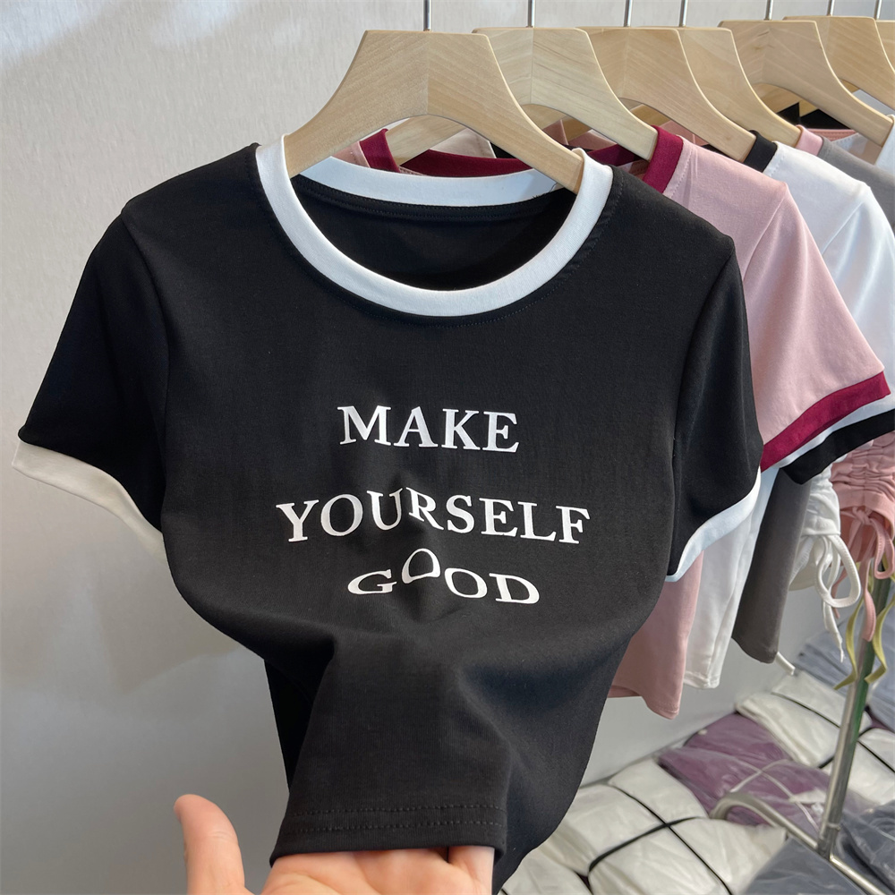 [1 piece] Casual slimming short sleeve T-shirt (S-XL size black) [Please contact customer service to confirm the shipping size after placing an order]