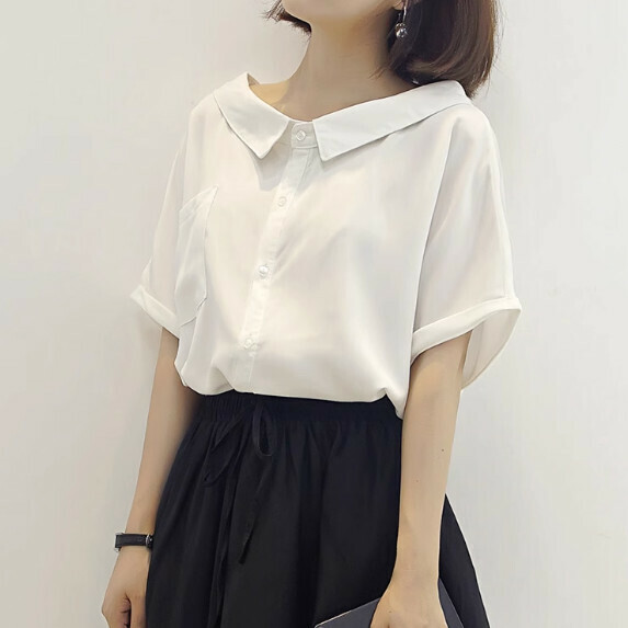 Loose shirt short sleeve women's summer (white [size S_2XL] (contact customer service to confirm the shipping size after placing an order)