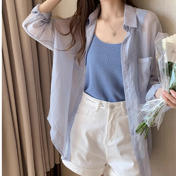 Sunscreen Shirt Long Sleeve Women's Summer (Blue [S_L Size] (Contact customer service to confirm the shipping size after placing an order)
