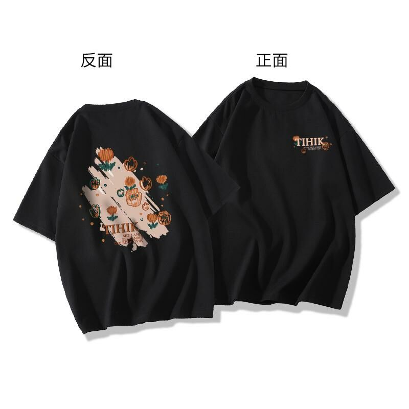 [1 piece] casual short-sleeved T-shirt (XS-2XL black [260g cotton high-quality version]) [Please contact customer service to confirm the shipping size after placing an order]