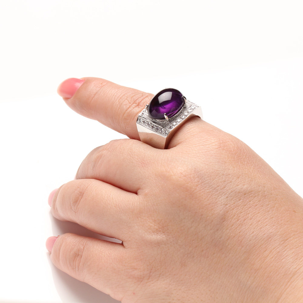 【雅紅珠寶】天然紫水晶戒指-11*16mm-925銀飾-R0453