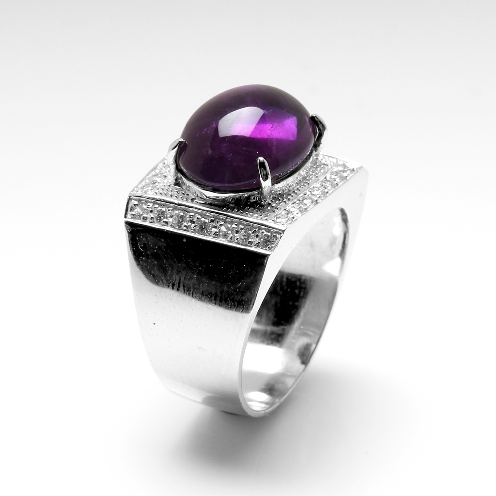 【雅紅珠寶】天然紫水晶戒指-11*16mm-925銀飾-R0453