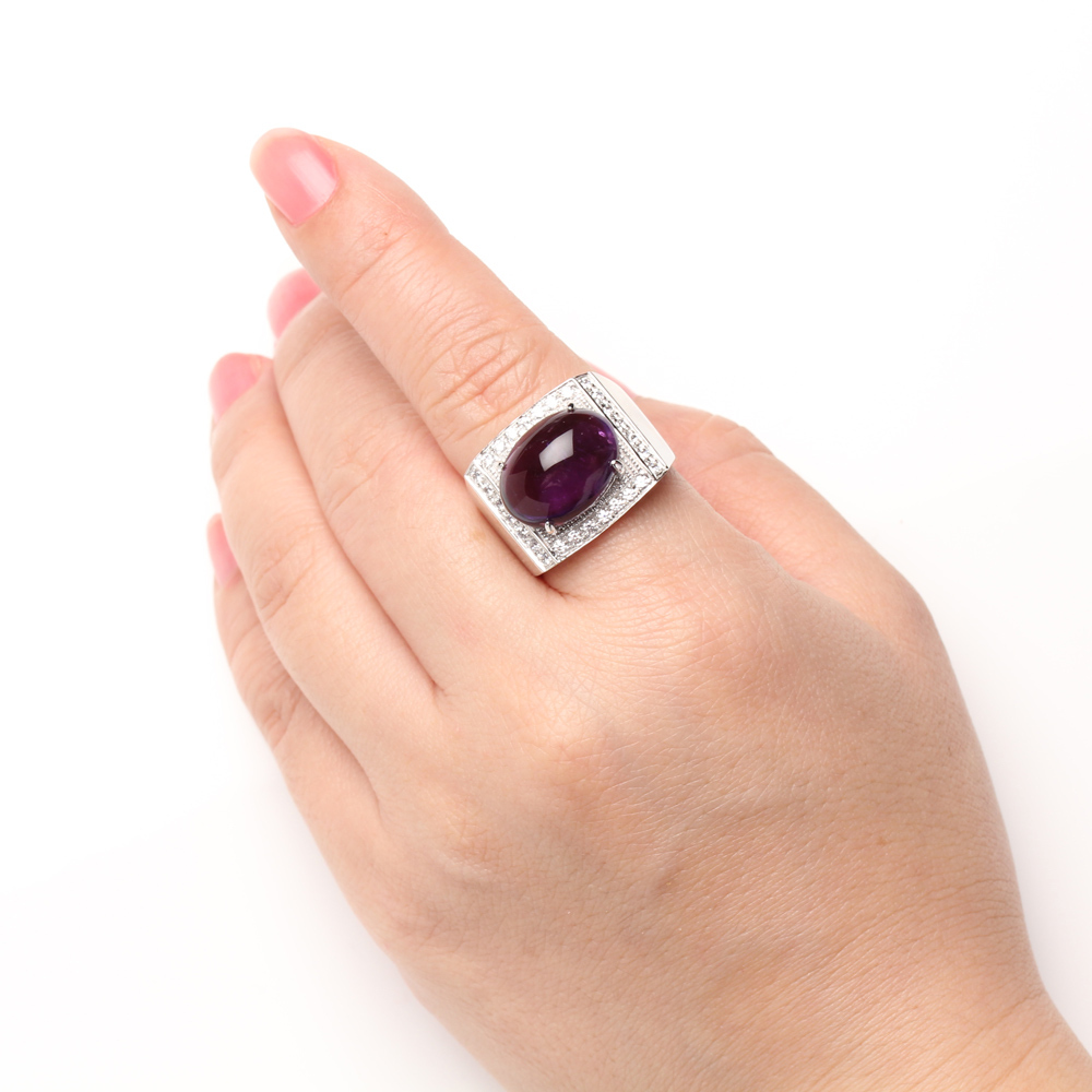 【雅紅珠寶】天然紫水晶戒指-11*16mm-925銀飾-R0453