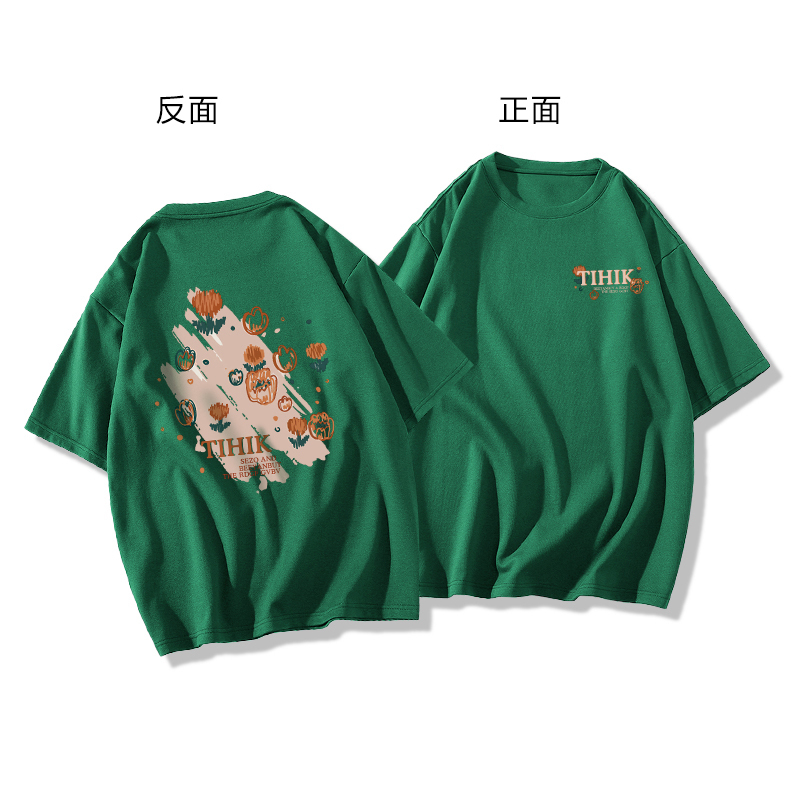 [1 piece] casual short-sleeved T-shirt (XS-2XL size dark green [260g cotton high-quality version]) [Please contact customer service to confirm the shipping size after placing an order]