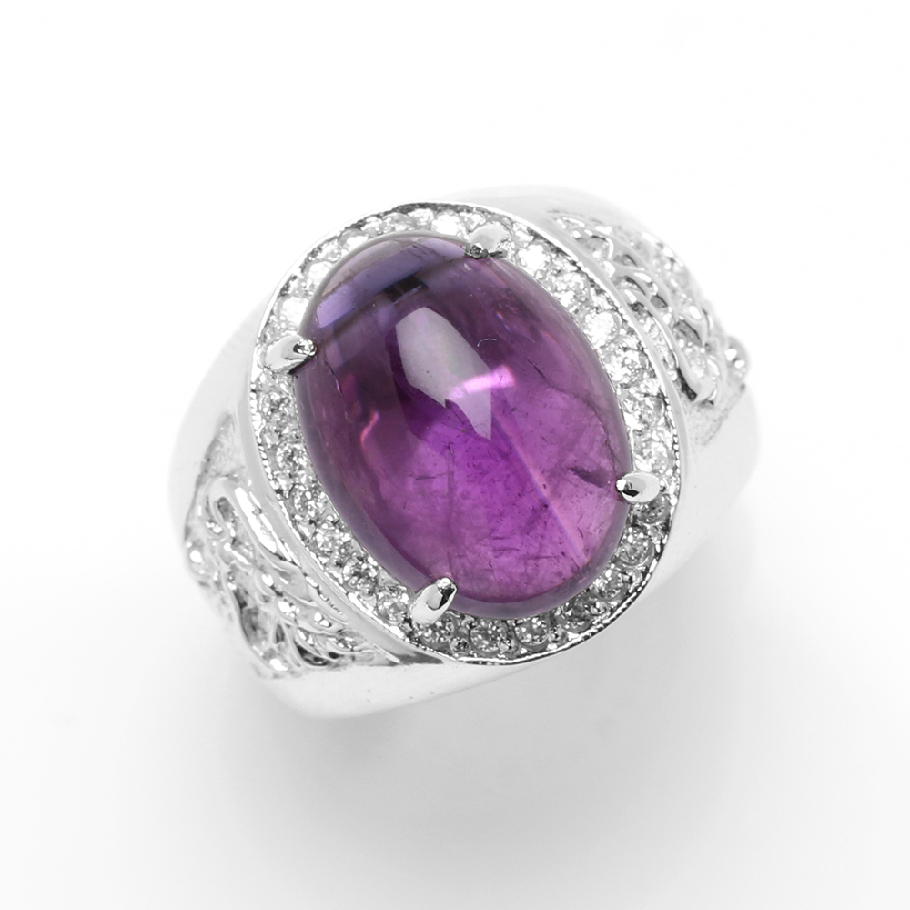 【雅紅珠寶】天然紫水晶戒指-12*16mm-925銀飾-R0451