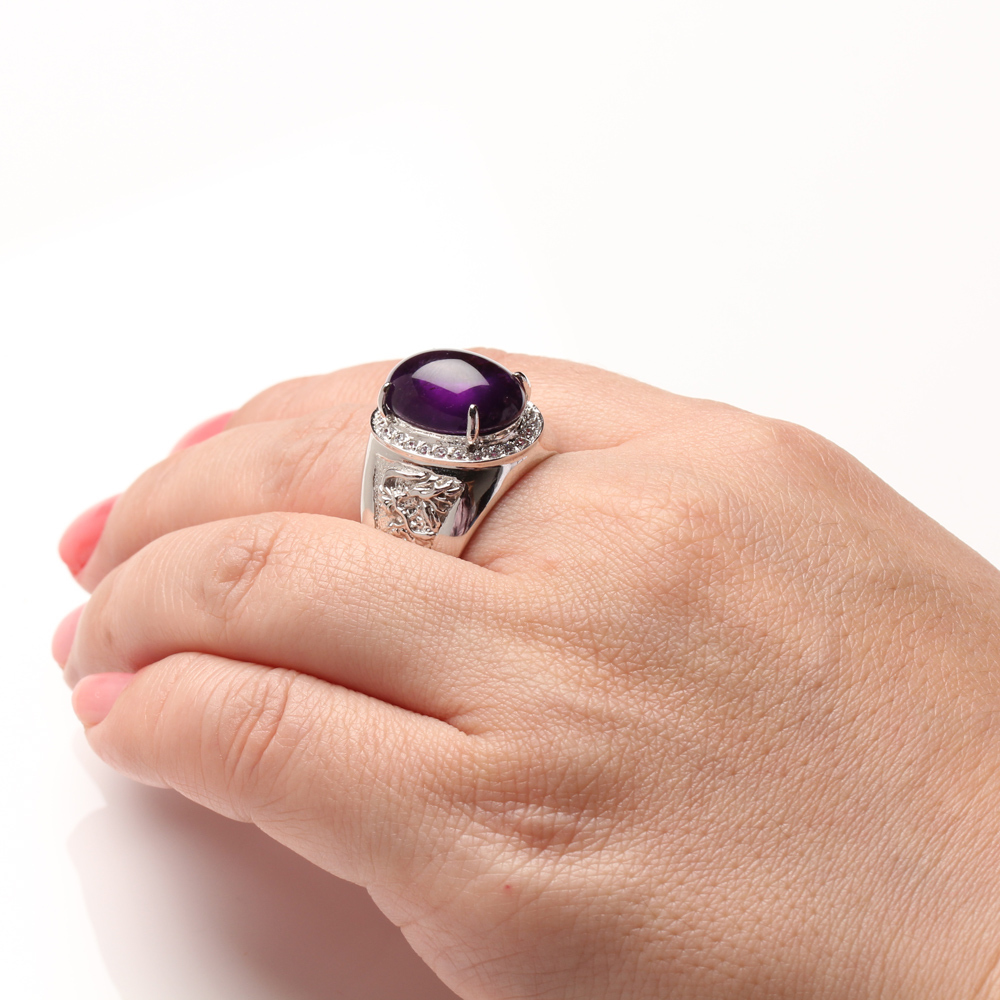 【雅紅珠寶】天然紫水晶戒指-12*16mm-925銀飾-R0451