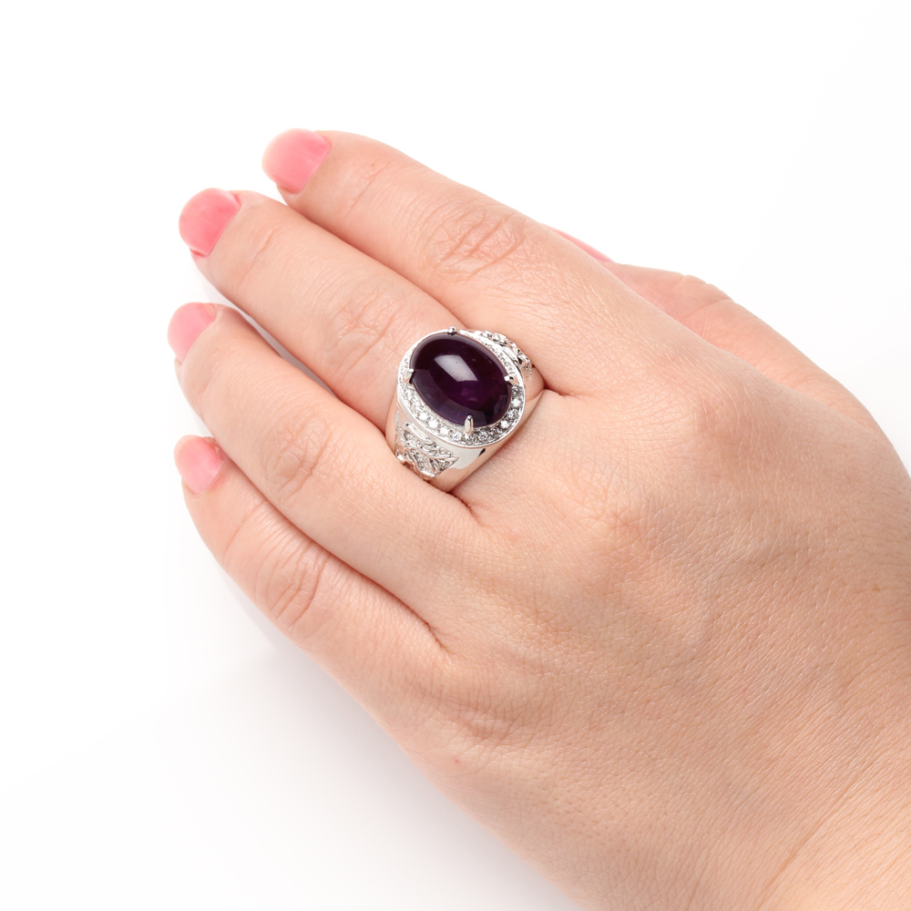 【雅紅珠寶】天然紫水晶戒指-12*16mm-925銀飾-R0451