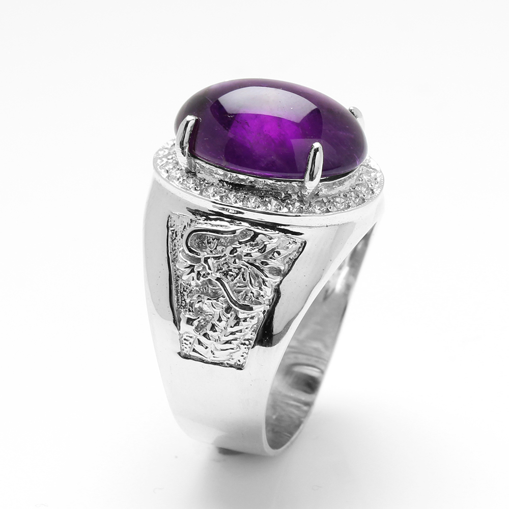 【雅紅珠寶】天然紫水晶戒指-12*16mm-925銀飾-R0451