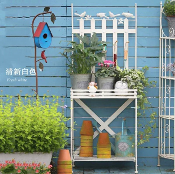 Hotly recommended iron art space, outdoor flower stand, potted plant bench, corridor shelf [fresh white]