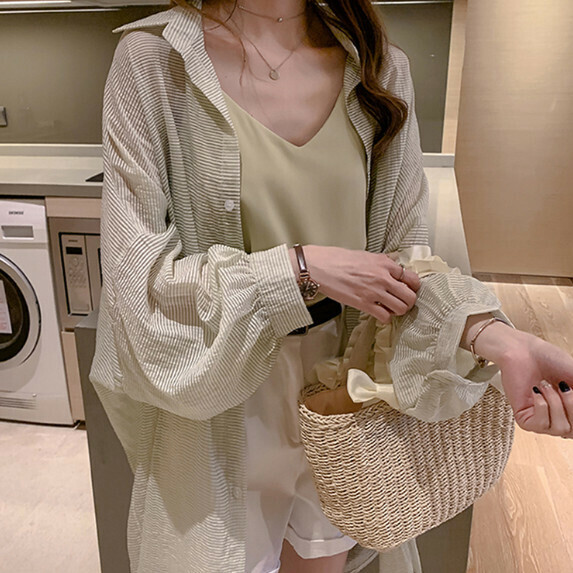 Sunscreen mid-length shirt long sleeve women's summer (grass color [size M_4XL] (contact customer service to confirm the shipping size after placing an order)