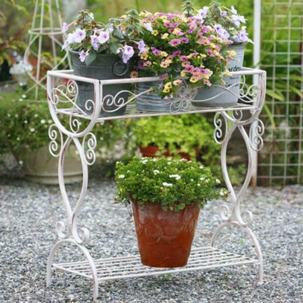 Hotly recommended iron art space, outdoor flower stand, potted plant stool, corridor shelf [fresh white]