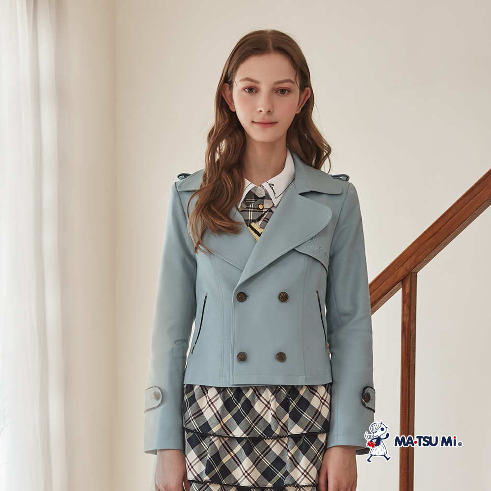 MA‧TSU Mi 經典短版修身風衣外套(卡其.水藍.黑)