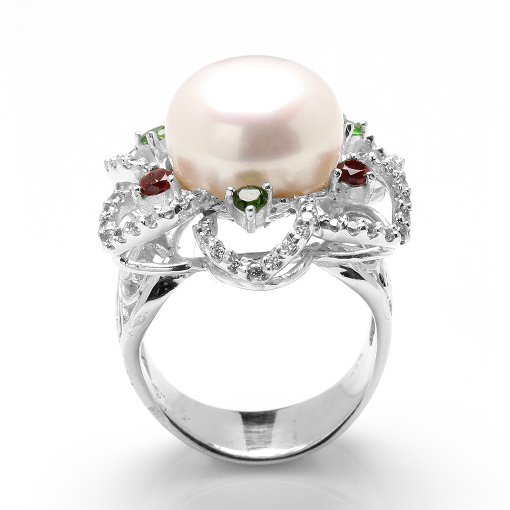 【雅紅珠寶】天然珍珠戒指-13*13mm25銀飾-R0458