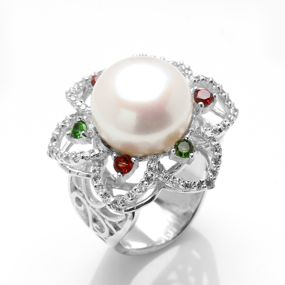 【雅紅珠寶】天然珍珠戒指-13*13mm25銀飾-R0458